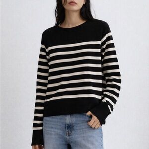H&M Black & White Striped Knit Sweater | XS
